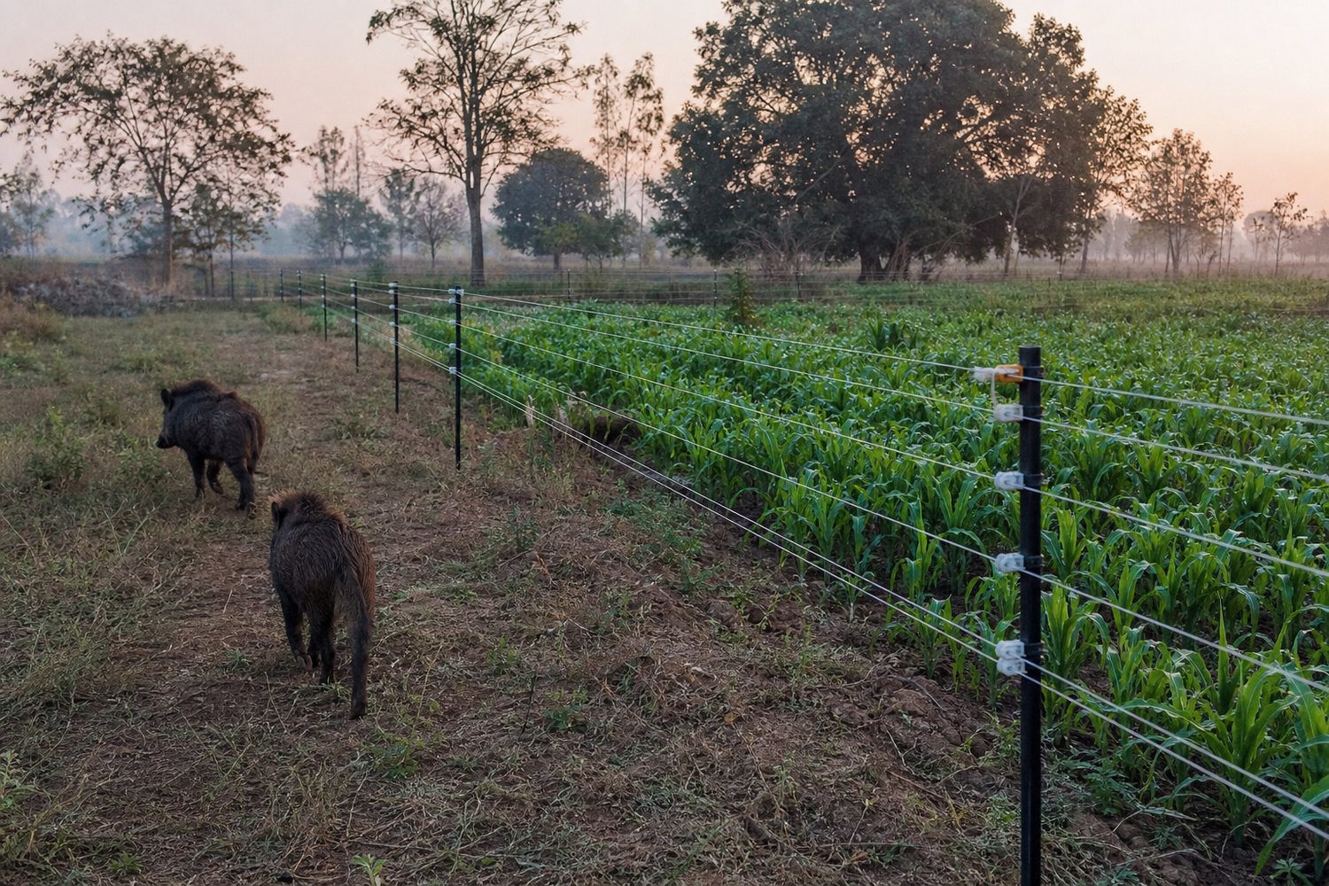 Agricultural field protected from wild boar